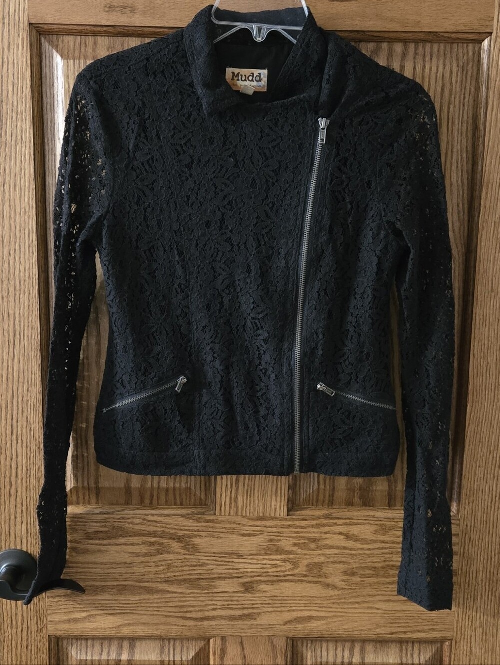 Mudd Black Lace Asymmetrical Zip Jacket